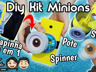 DIY Minions ???? Como Fazer Kit com Spinner + Capinha 4 em 1 + Pote com Slime tipo Amoeba