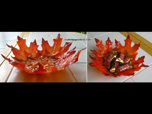 Tigela feita com folhas artificiais by Customização & Cia