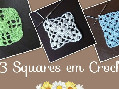 ????.Versão canhotos: 3 Squares em crochê # Elisa Crochê