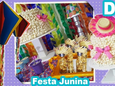 DIY Festa Caipira | Bolo de Pipoca , Balão de papel e Painel de fundo da decoração