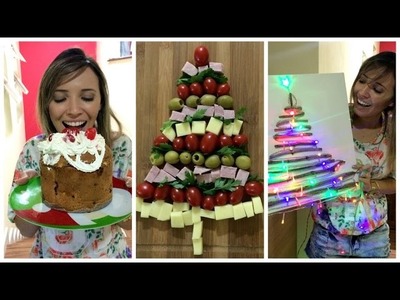 DIY- Mini "ceia" de Natal : Quadro de arvore| panetone com sorvete| Petisco de arvore +