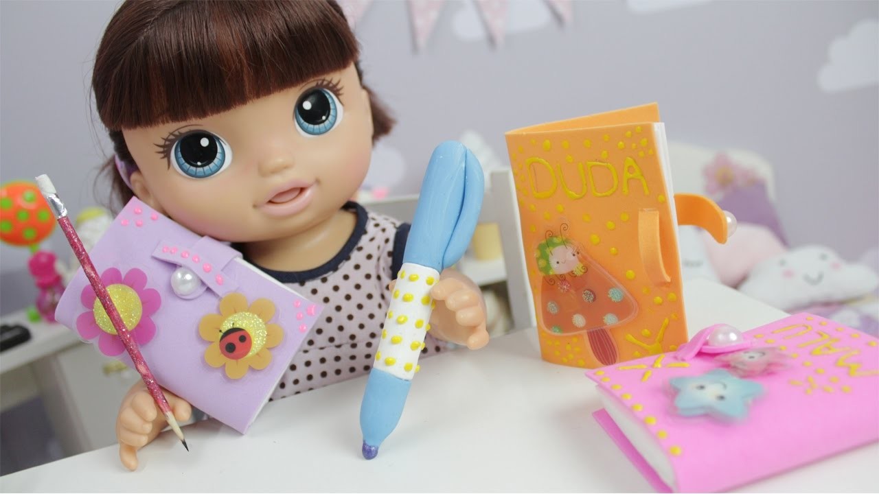 Como Fazer Agenda, Lápis e Caneta para Baby Alive e Outras Bonecas | DIY - Lilly DOll