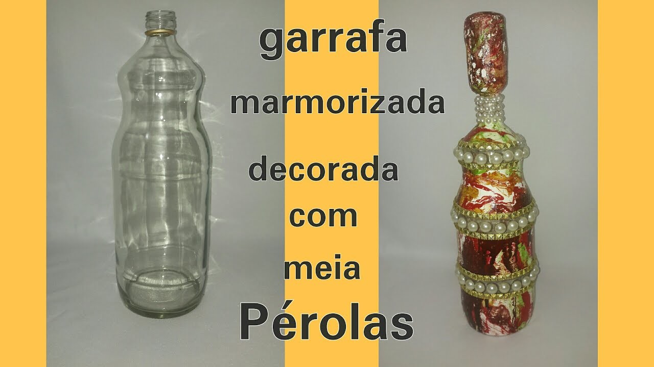 GARRAFA MARMORIZADA DECORADA COM PÉROLAS - RECICLADO N.25#artesanato