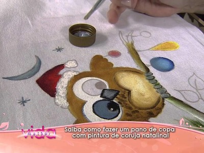 Saiba como fazer um pano de copa com pintura de coruja natalina!
