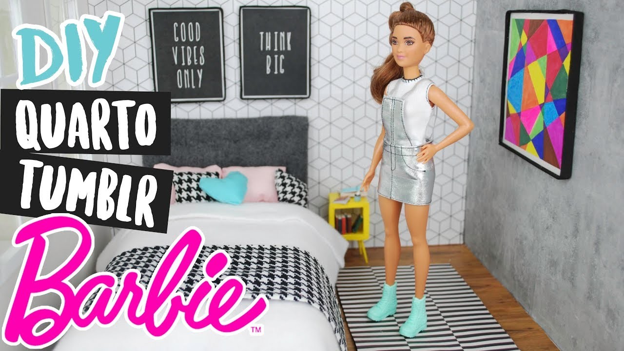 DIY DE PAPELÃO PARA BONECAS: Mini Quarto Tumblr Barbie e mini móveis. Doll house! #amigasyoutubers