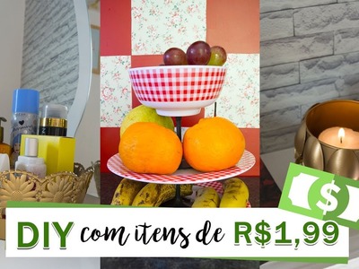 DIY - DECORAÇÃO BARATA COM ITENS DE R$1,99 (fruteira de mesa, bandeja e porta-vela)