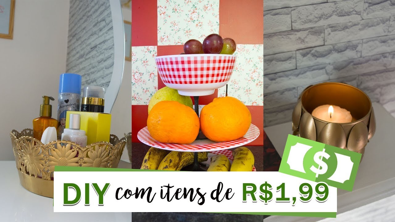 DIY - DECORAÇÃO BARATA COM ITENS DE R$1,99 (fruteira de mesa, bandeja e porta-vela)