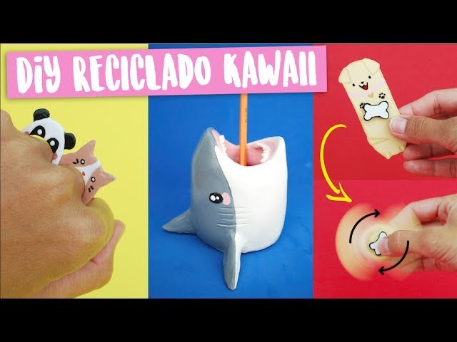 DIY KAWAII RECICLADO: Fidget Spinner Papelão, Porta-treco Tubarão e +! Feat. Decorando e Reciclando!