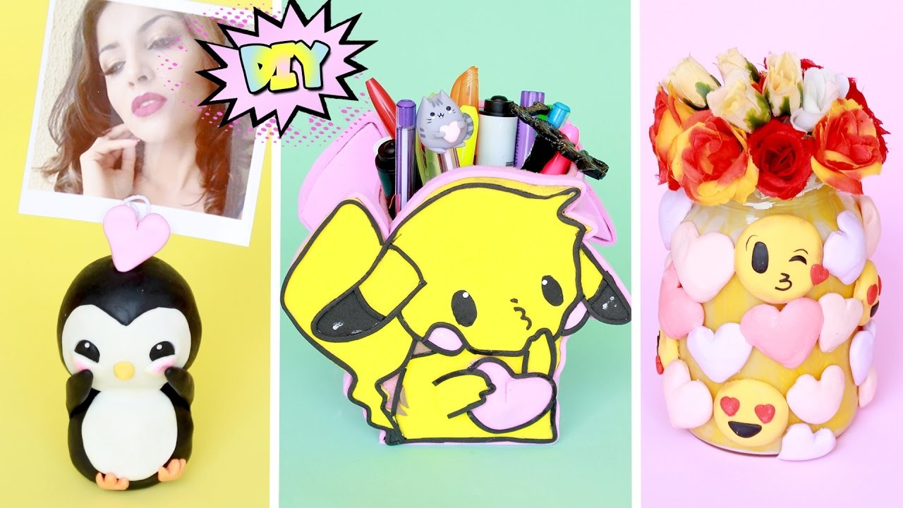 DIY Kawaii e Emojis Porta retrato, porta treco, pote ????15 ideias #DIYdosNamorados