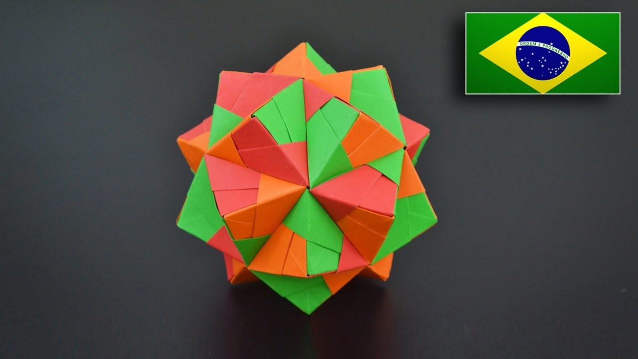 Origami: Icosaedro Triangular (Sonobe 30 peças) - Instruções em Português BR