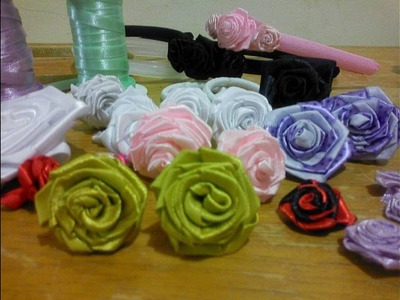 Rosas de Fita de Cetim _ FLOR DE FITA DE CETIM para vasos, chinelos, tiaras ou outro acessório