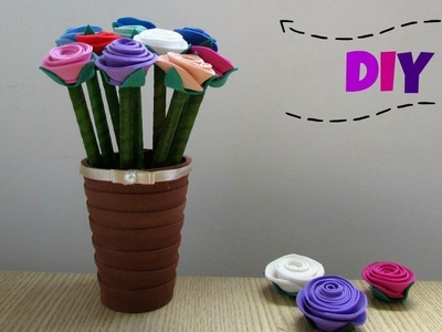 Canetas decoradas com vasinho porta canetas | DIY