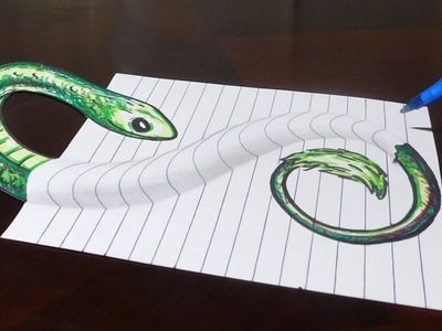 ???? Desenhando Cobra em 3D Ilusão ótica ???? Drawing Snake 3D Trick Art Optical Illusion