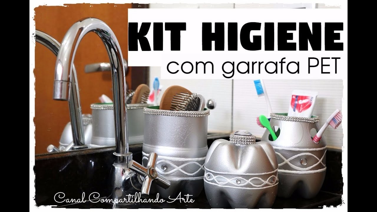 DIY KIT HIGIENE COM GARRAFA PET  - 3 dicas para decorar e organizar o banheiro - #Reciclarte