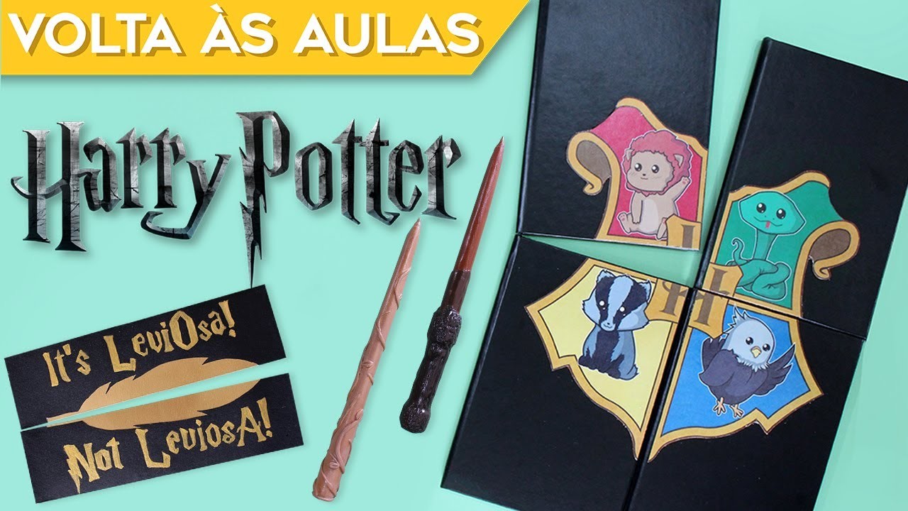 DIY MATERIAL ESCOLAR HARRY POTTER 2018 | Como fazer caderno Hogwarts, Caneta Varinha | Do Sofá