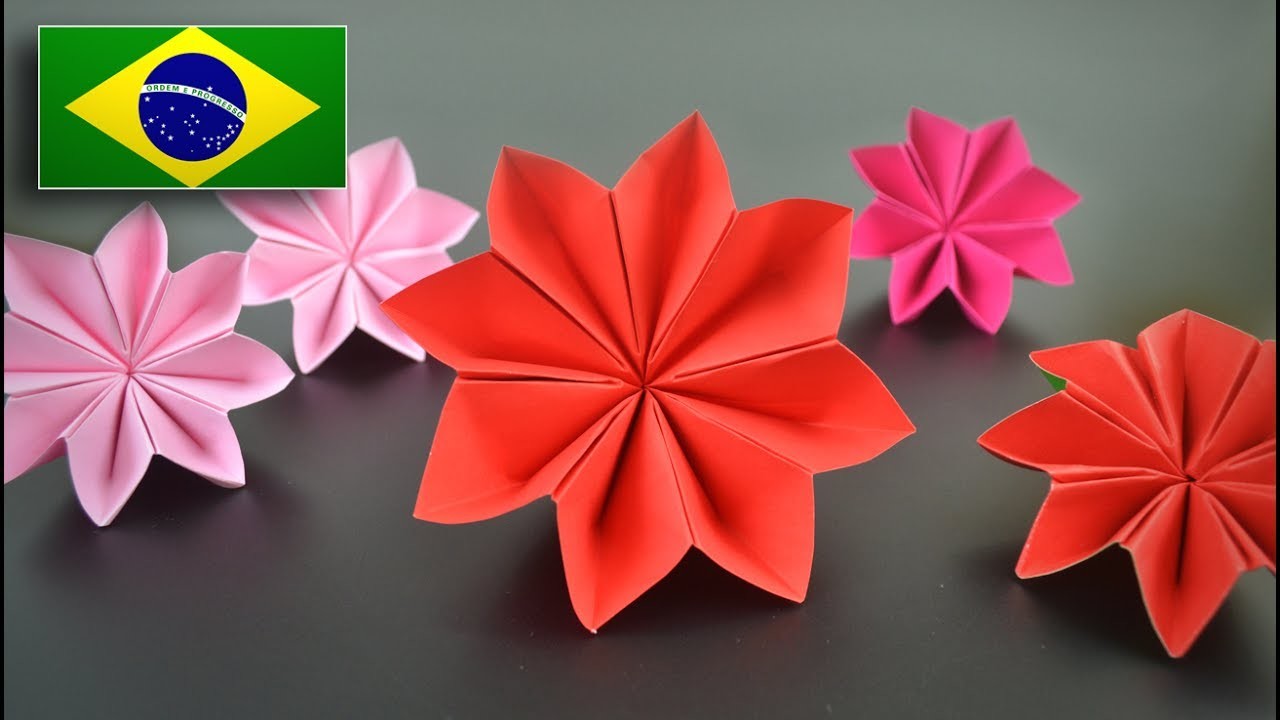 Origami: Flor do Natal. Poinsétia - Instruções em Português BR