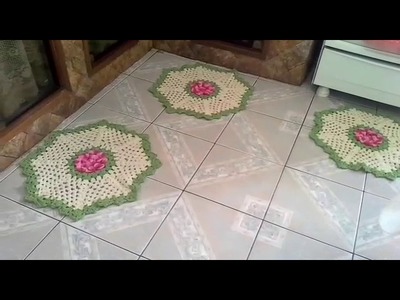 Tapete para cozinha de Crochê Hexagonal