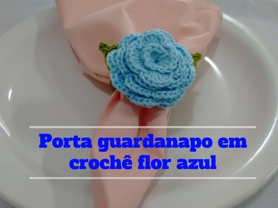 Porta guardanapo em crochê flor azul
