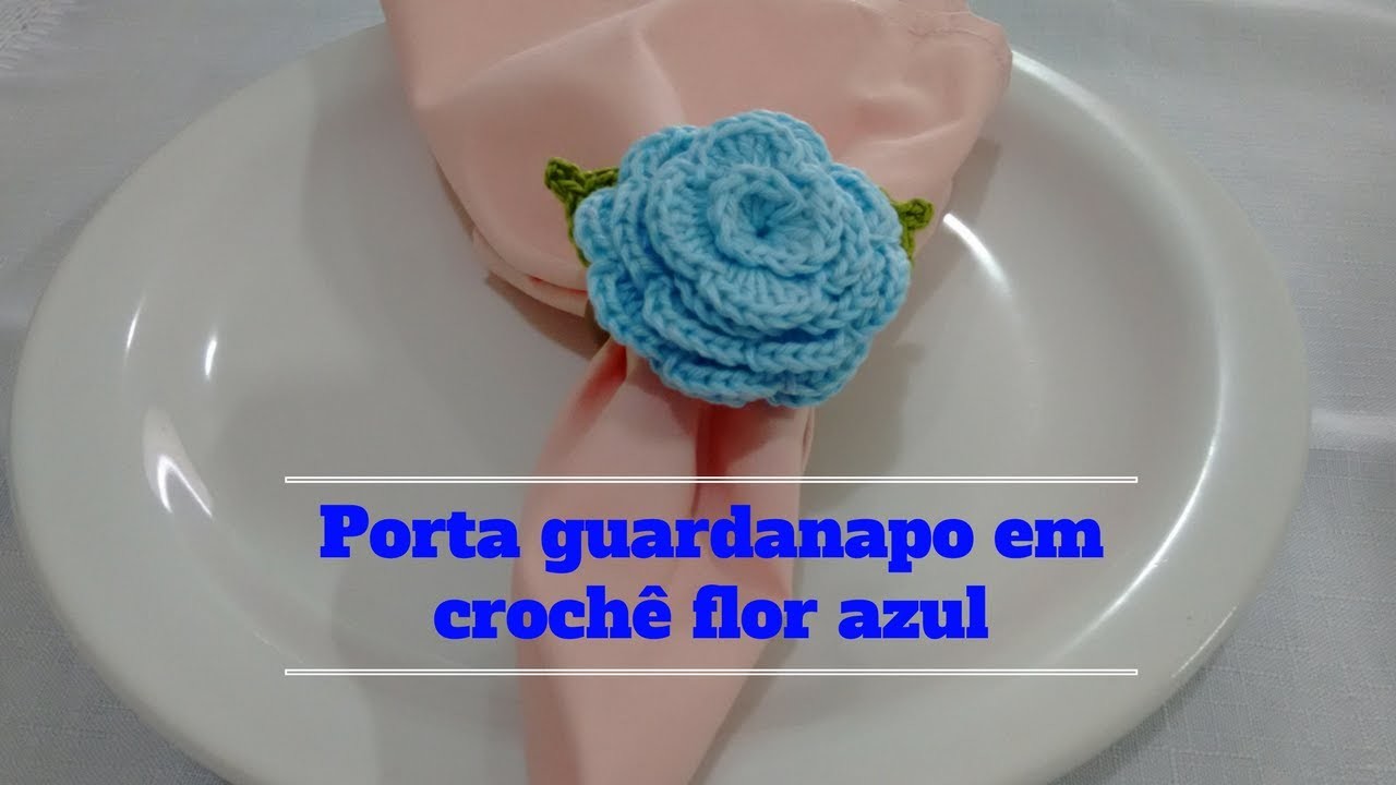 Porta guardanapo em crochê flor azul