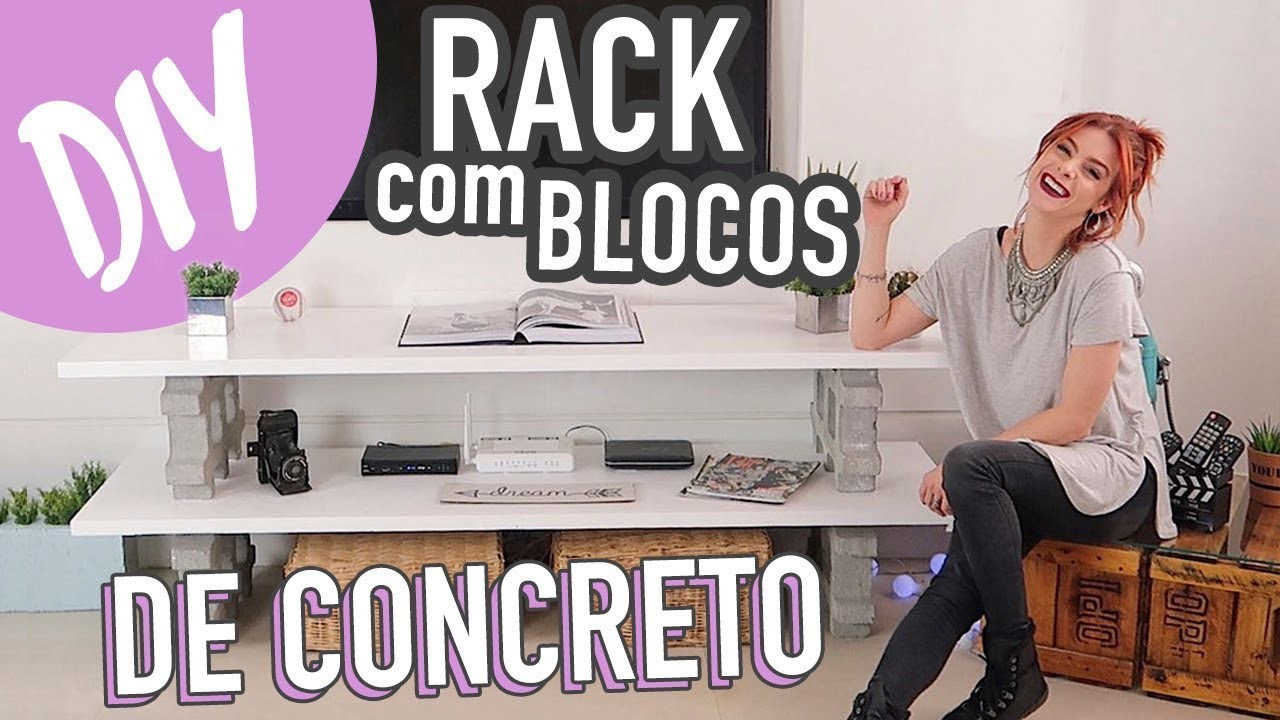 DIY - RACK com Bloco de Concreto! + Mesa c. Caixote de Feira. #MontandoMeuApê05