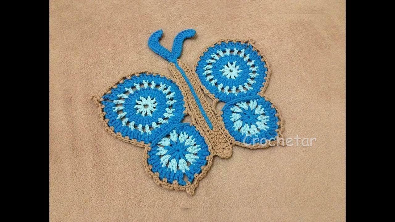 Tapete Borboleta Azul crochê  - Professora Maria Rita