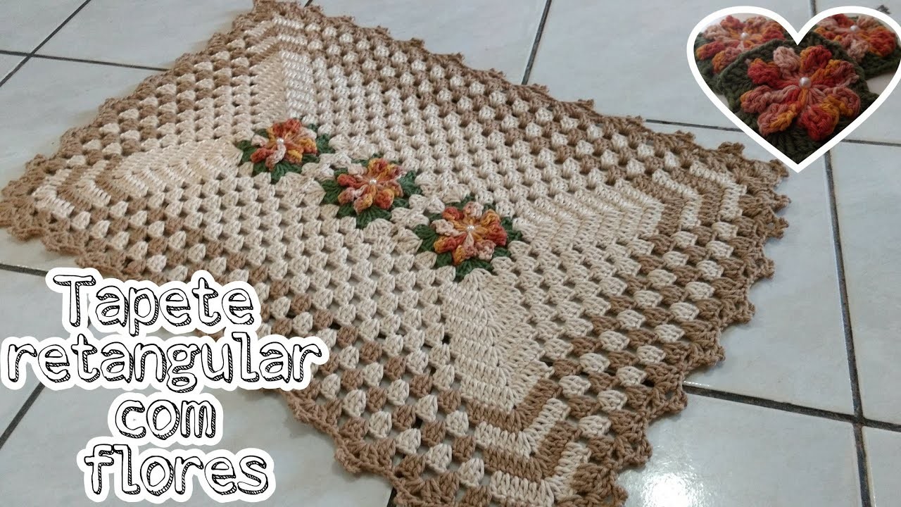 Tapete de crochê retangular com flores para banheiro,porta ou cozinha