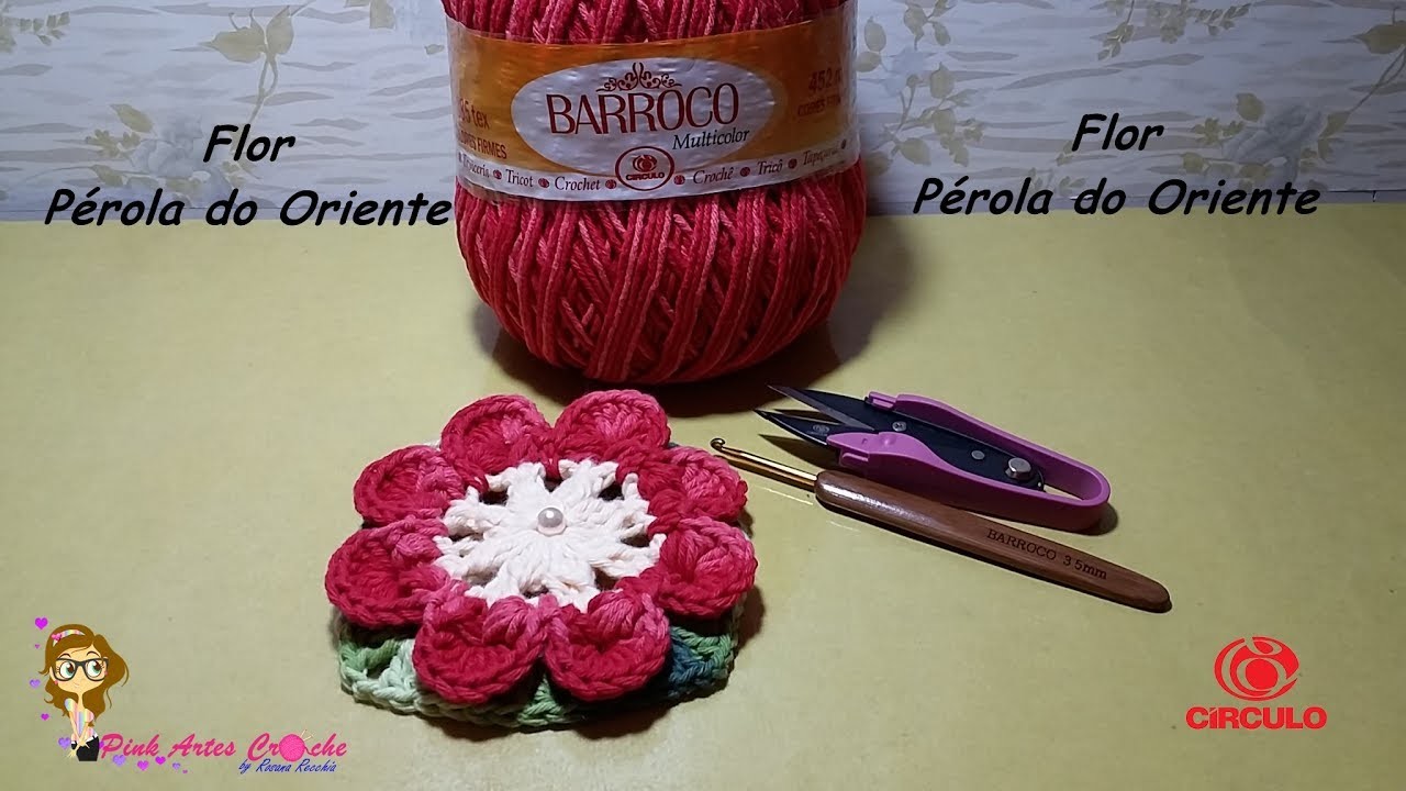????#Flor Pérola do Oriente - Pink Artes Croche by Rosana Recchia