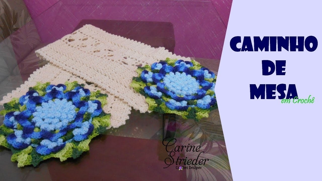 Caminho de mesa em crochê com a Mega Flor da Amazônia por Carine Strieder