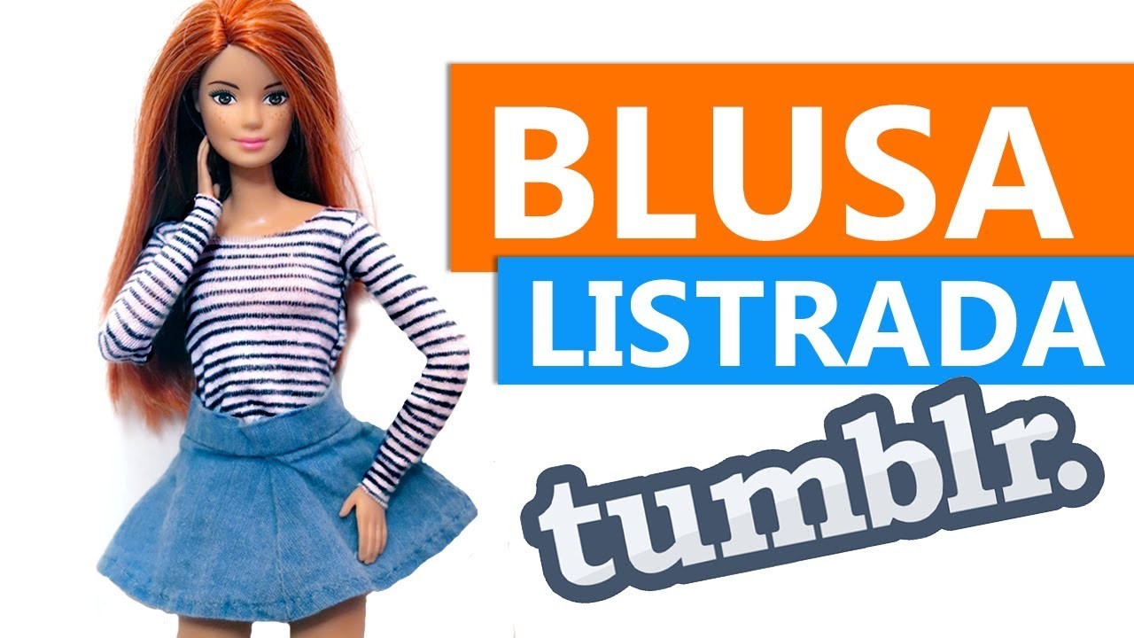 DIY - Blusa Listrada Estilo Tumblr para Barbie e outras Bonecas | Barbie Tutoriais