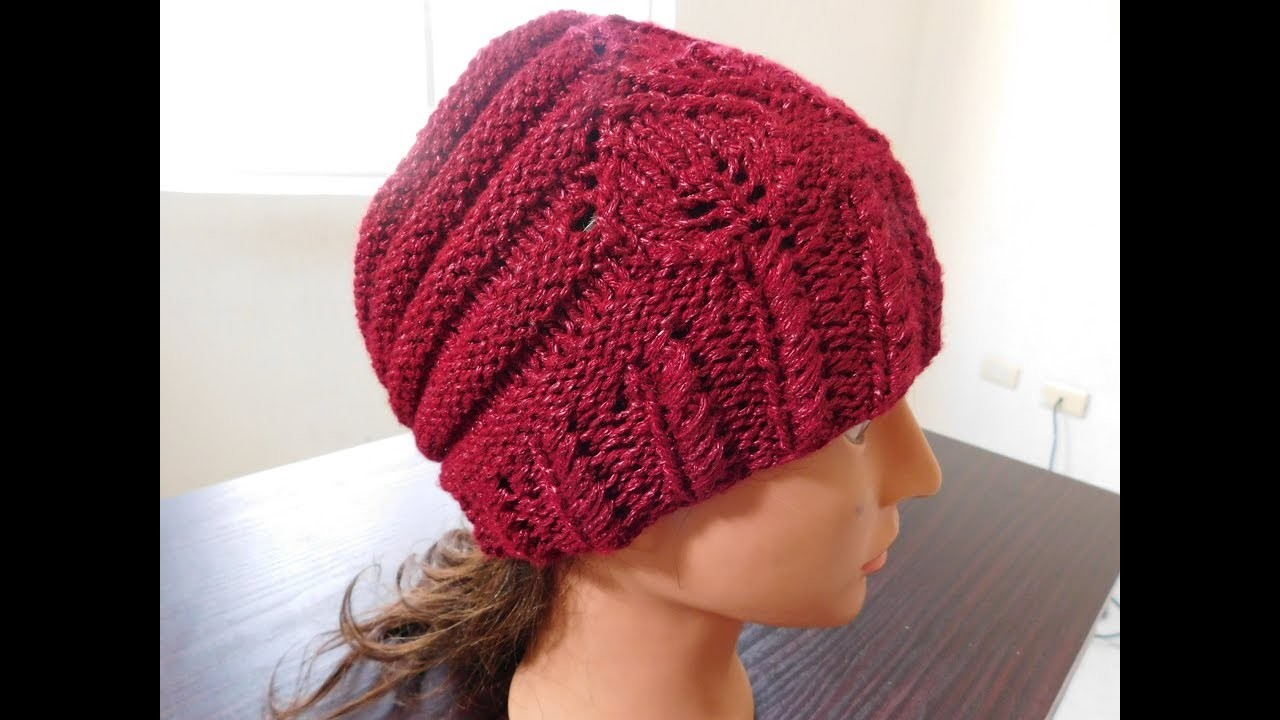 Tejer gorro hojas calada