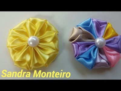 DIY: Como fazer flor de fita de cetim, super facil, Sandra Monteiro