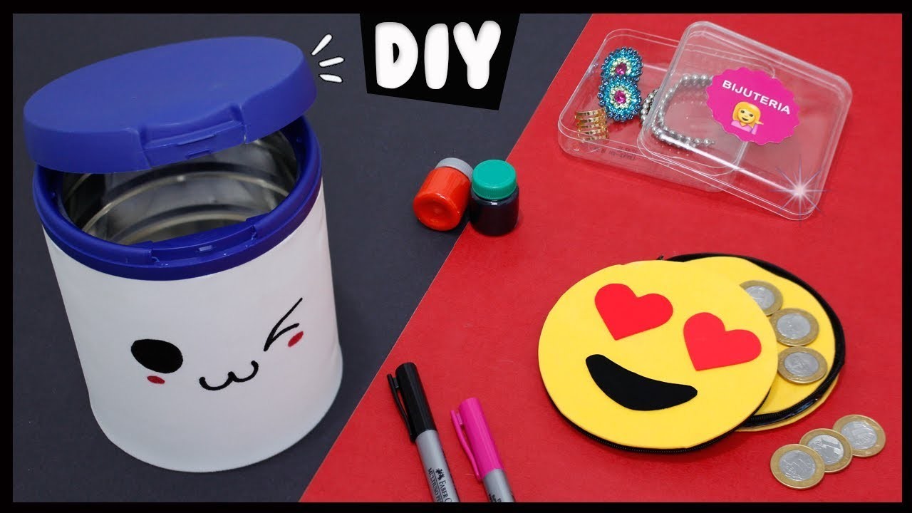 DIYs DO LIXO AO LUXO | Lixeira Kawaii, Porta Moedas Emoji e Organizador Biju