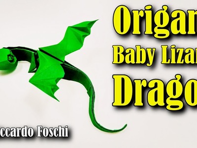 Dragão de Origami fácil (Bebê Lagarto de dragão por Riccardo Foschi)| Cómo hacer bebé lagarto dragón