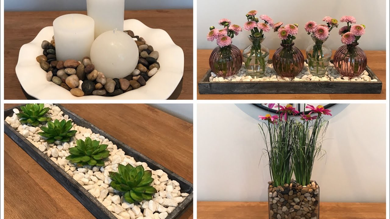 Arranjos decorativos com pedrinhas - centro de mesa