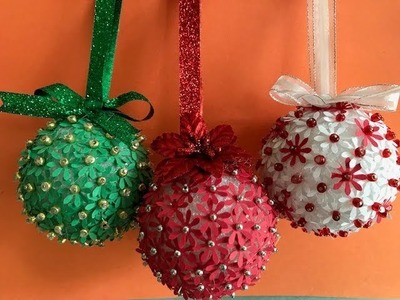 Bola de Natal decorada com Flores de Papel Projeto 2