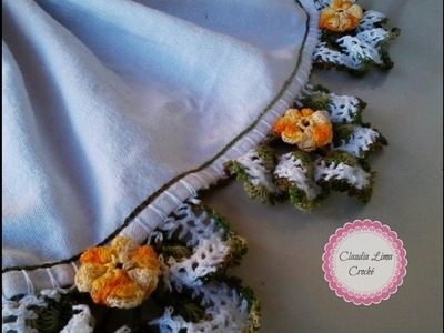 Como fazer bico de crochê  com motivos de flores - Parte 1 #045