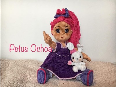 Como poner pelo muñeca Greta amigurumi By Petus SEXTA PARTE 6.7