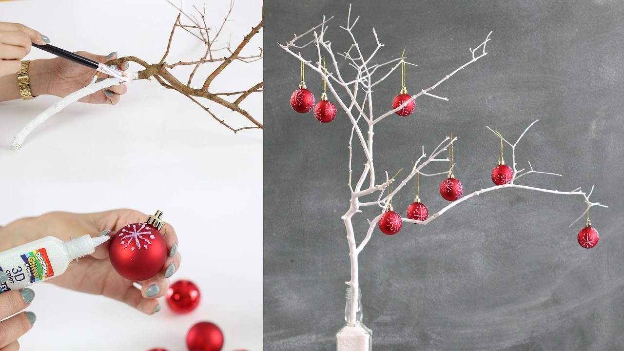 Decor de Natal: árvore com galho seco e bolinhas decoradas