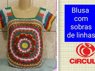 Versão destros:Blusa com sobras de linhas em crochê (1° parte) # Elisa Crochê