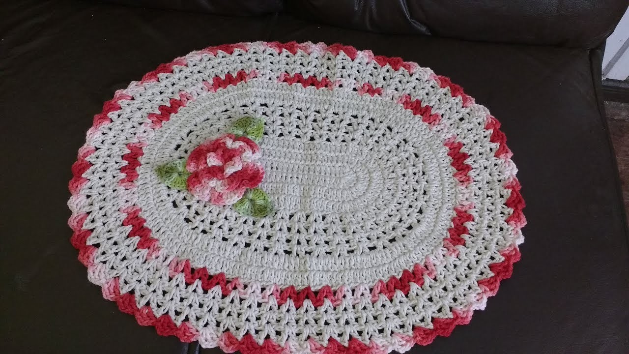 Jogo banheiro de crochê oval simples e fácil de fazer com flor e folha,  tampa vaso ( final )