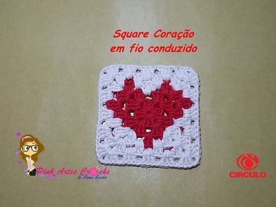 ????# Square Coração em fio conduzido Pink Artes Croche by Rosana Recchia