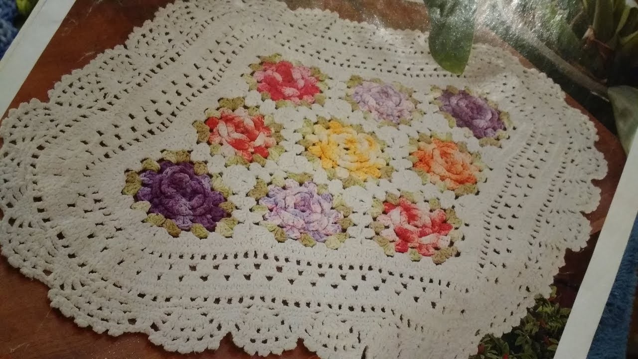 Tapete de crochê elegante para sala ou quarto com flores, fácil de fazer ( final )