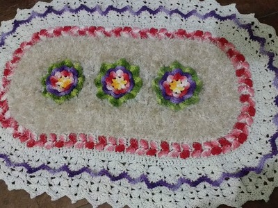Tapete oval,com barbante decore,  flores e tança, fácil de fazer ( 1 parte )