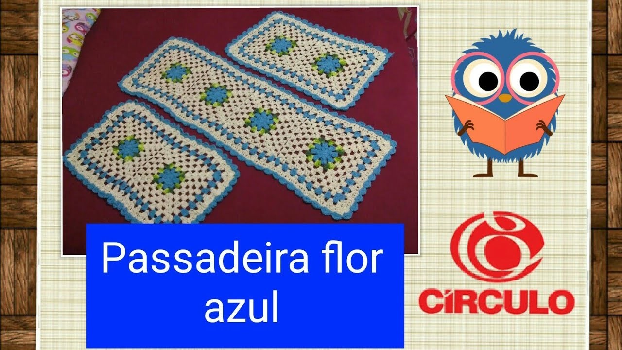 Versão canhotos: Jogo de Passadeiras flor azul em crochê # Elisa Crochê