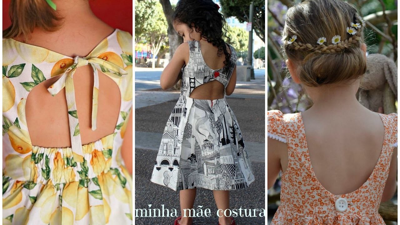 VESTIDO INFANTIL COM RECORTE NAS COSTAS   3 DIFERENTES MODELOS