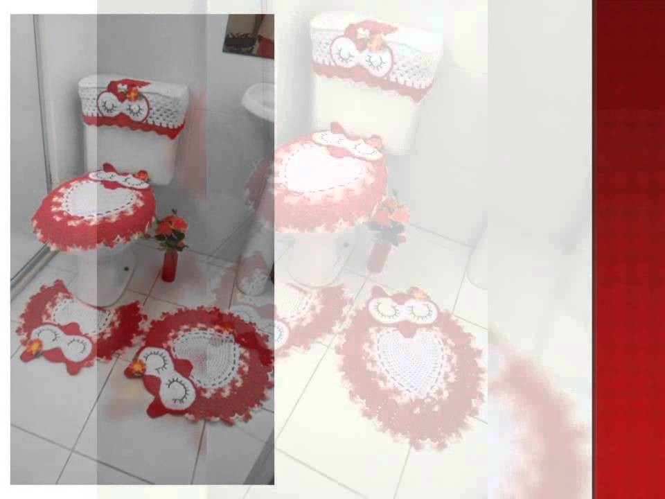 Jogo de Banheiro Corujinhas Charmosas Vermelho - Artesã: Ivana Guimarães