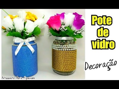 Como decorar POTE DE VIDRO - HOME DECOR - Vaso decorado- #Reciclarte