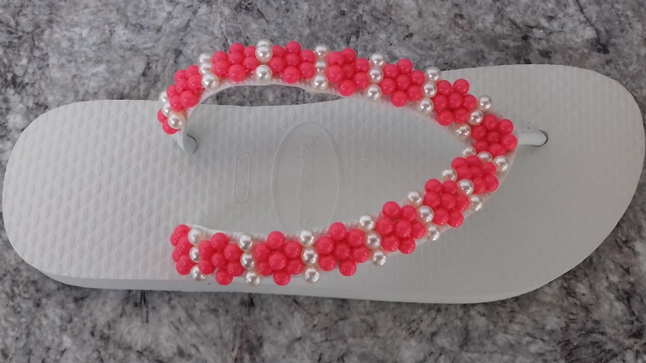 Como fazer: Chinelo havaiana flores de pérolas - Adriana Valério