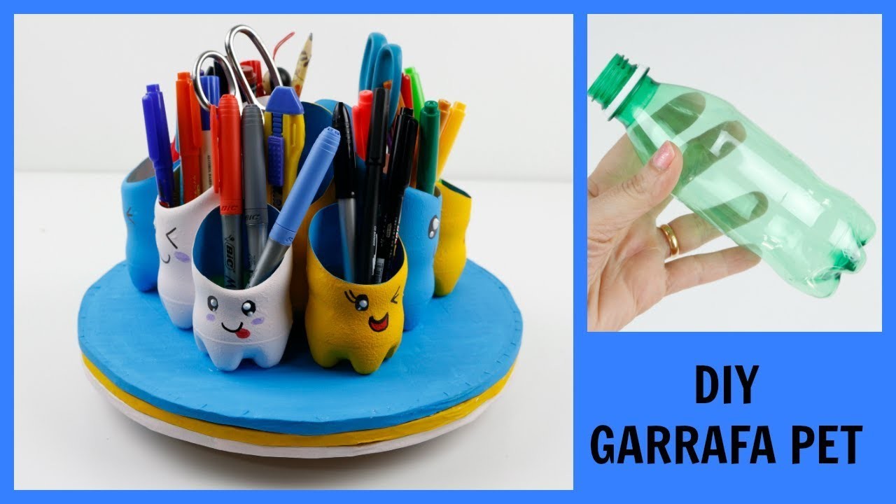 Ideia Incrível usando  garrafa pet - Porta canetas - #reciclarte - você precisa testar!!!