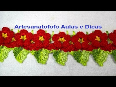 Bico de crochê com florzinha #CANHOTO - Crochê 67 #bicodecrochêflorzinha